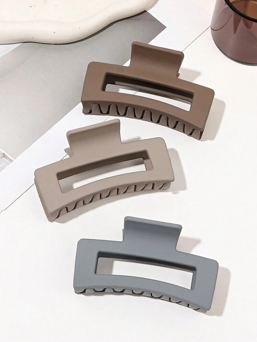 3pcs/Set Gray & Khaki 8.5cm Square Hair Claw, Simple Solid Color Hair Clip For Daily Use Casual,Hair Accessories,Claw Clips,Hair Jaw Clip,Hair Clutch Fall Winter For Vacation Outfits Woman,Summer,Holiday,Travel