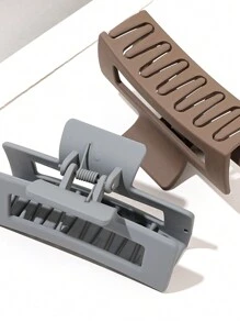 3pcs/Set Gray & Khaki 8.5cm Square Hair Claw, Simple Solid Color Hair Clip For Daily Use Casual,Hair Accessories,Claw Clips,Hair Jaw Clip,Hair Clutch Fall Winter For Vacation Outfits Woman,Summer,Holiday,Travel - Multicolor - View 3