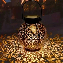 1入太陽能掛燈適用於聖誕戶外花園庭院裝飾,鐵質中空設計,復古手柄,防水,在園林圍欄芝士裝飾等方面都有應用 - 黑色 - 查看 5