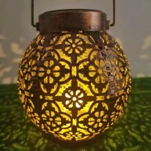 1入太陽能掛燈適用於聖誕戶外花園庭院裝飾,鐵質中空設計,復古手柄,防水,在園林圍欄芝士裝飾等方面都有應用 - 黑色 - 查看 3