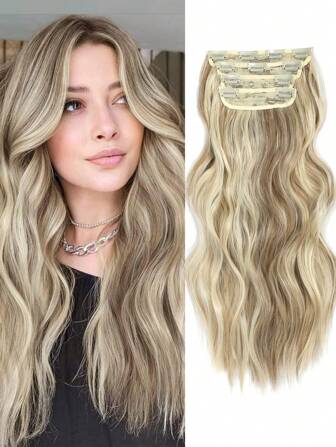 4Pcs Clip in Hair Extensions Clip in Long Wavy Extensions Thick Long Hairpieces for Women Full Head 20 Inch Sandy Blonde Mix Beige Blonde