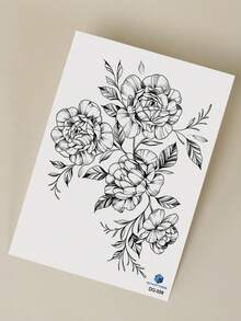 1pc Black Flower Pattern Body Temporary Tattoo Sticker For Arm, Chest, Belly, Back - Black - View 5
