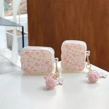 Fashionable Floral Pattern Wave Edge With Pendant Apple Earphone Case Compatible With IPhone 1/2/Pro/3/Pro (2nd Generation) Without Earphones