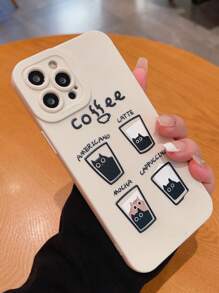 1pc Cute Cat & Coffee Pattern Anti-drop Phone Case - Multicolor - View 2