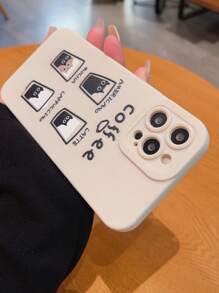 1pc Cute Cat & Coffee Pattern Anti-drop Phone Case - Multicolor - View 3