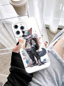 1入組可愛的卡通狼插圖白色TPU手機殼，適用於iPhone和三星手機 - 彩色 - 查看 2