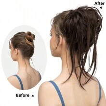 Messy Bun Hair Piece Curly Hair Bun Extensions with Straight Tails Hair Scrunchies Ponytail Hairpieces for Women Dark Brown