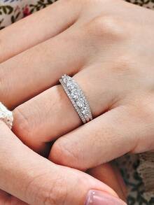 AIHUASI 1入組女士魅力925純銀婚禮訂婚戒指,閃耀立體氧化鋯石,時尚精品珠寶,情人節禮物婚禮珠寶