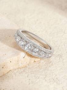 AIHUASI 1入組女士魅力925純銀婚禮訂婚戒指,閃耀立體氧化鋯石,時尚精品珠寶,情人節禮物婚禮珠寶