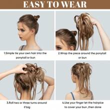 Messy Bun Hair Piece Curly Hair Bun Extensions with Straight Tails Hair Scrunchies Ponytail Hairpieces for Women Ash Blonde