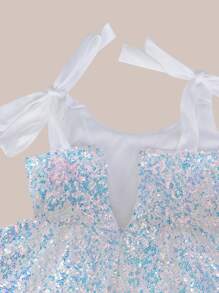 1件青少女無袖肩帶閃亮中長派對裙 - 白色 - 查看 10