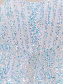 1件青少女無袖肩帶閃亮中長派對裙 - 白色 - 查看 11