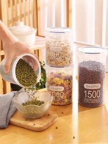 1個塑料穀類容器,廚房食品存儲罐,透明密封儲物盒,穀物儲存器 - 白色 - 查看 1