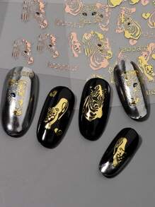 4入組3d豹紋/虎紋/斑馬紋野生動物印花箔紙金色燙銅美甲貼,冬季裝飾美甲 - 彩色 - 查看 3