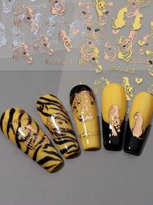 4入組3d豹紋/虎紋/斑馬紋野生動物印花箔紙金色燙銅美甲貼,冬季裝飾美甲 - 彩色 - 查看 4
