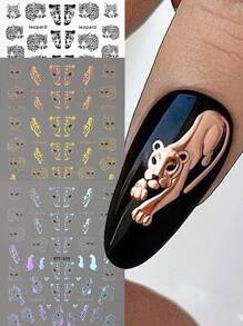 4入組3d豹紋/虎紋/斑馬紋野生動物印花箔紙金色燙銅美甲貼,冬季裝飾美甲 - 彩色 - 查看 1