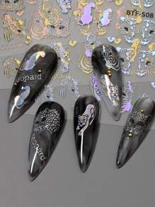 4入組3d豹紋/虎紋/斑馬紋野生動物印花箔紙金色燙銅美甲貼,冬季裝飾美甲 - 彩色 - 查看 5