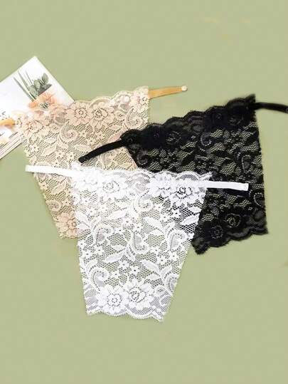 3pcs/Set Black & White & Nude Lace Detachable Bra Bandeau With Removable Straps For Anti-Slip, Suitable For Daily Wearing Valentine's Day
