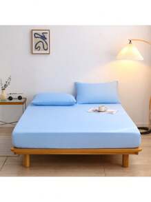 1 Pieza Sábana Bajera / De Cajón Ajustable Algodón Transpirable Color Liso - Celeste - Ver 7