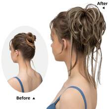 Messy Bun Hair Piece Curly Hair Bun Extensions with Straight Tails Hair Scrunchies Ponytail Hairpieces for Women Ash Blonde