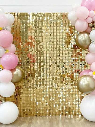 3pcs Gold Party Decorative Backdrop Curtain, Square Plastic Rain Curtain Backdrop, Birthday Party Decor, Wedding Decor, Home Party Room Wall Backdrop Decor, Metal Wire Curtain Plastic Banner, Birthday Gift, Party Favor, Halloween Decor, Halloween Gift, Halloween Room Decor, Christmas Home Decor, Christmas Gift, Christmas Decoration, New Year Decor