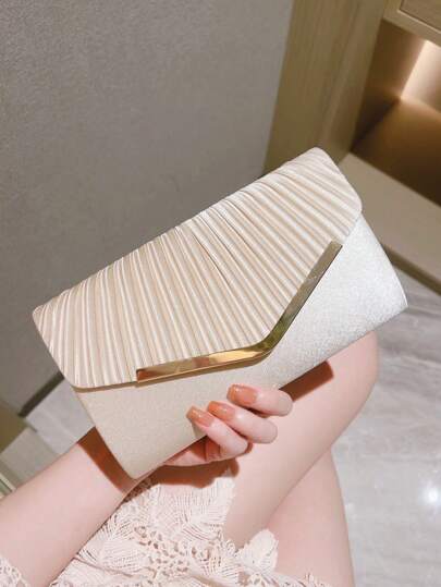 褶皱翻盖缎面晚装手拿包，时尚个性化信封手提包，适合派对、礼服、婚礼、豪华活动、鸡尾酒会手提包，优雅女士单肩包，婚礼手拿包