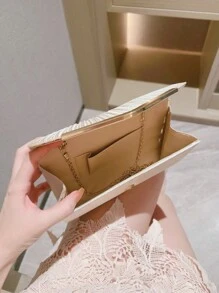 褶皱翻盖缎面晚装手拿包，时尚个性化信封手提包，适合派对、礼服、婚礼、豪华活动、鸡尾酒会手提包，优雅女士单肩包，婚礼手拿包 - 杏色 - 查看 10