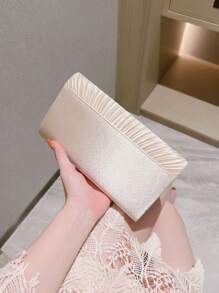 褶皱翻盖缎面晚装手拿包，时尚个性化信封手提包，适合派对、礼服、婚礼、豪华活动、鸡尾酒会手提包，优雅女士单肩包，婚礼手拿包 - 杏色 - 查看 7