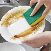 10pcs Double-sided Kitchen Sponge, Dishwashing Sponge- For Kitchen Cleaning - Yellow - View 1