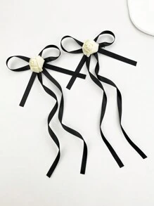 2件套女士玫瑰花蝴蝶结发夹，适合各种场合，可爱女巫情人节礼物，发饰，发夹，发爪夹，发卡，学生用品，优雅，学院风，女士冬季装扮，蝴蝶结 - 黑與白 - 查看 3