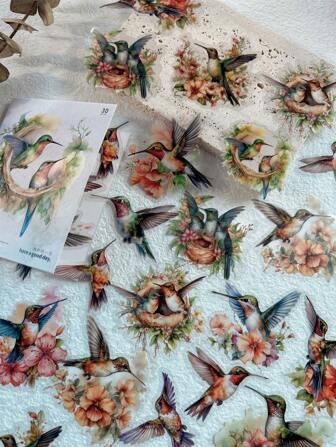 1pack 30pcs Vintage Bird & Flower Themed Diy Journal Decoration Sticker Set Back To School