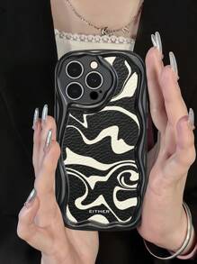 1 件黑色 3D 波浪纹 手机壳，适用于 15 Pro Max，防震手机壳，适用于 15 Plus，黑白表带设计手机壳，适用于 Galaxy A14，防水防摔防刮 - 彩色 - 查看 1