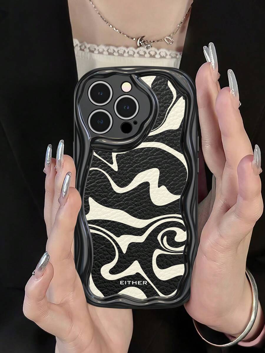 1pc Black 3D Wavy Iphone Cases Compatible With Iphone 15 Pro Max, Shock