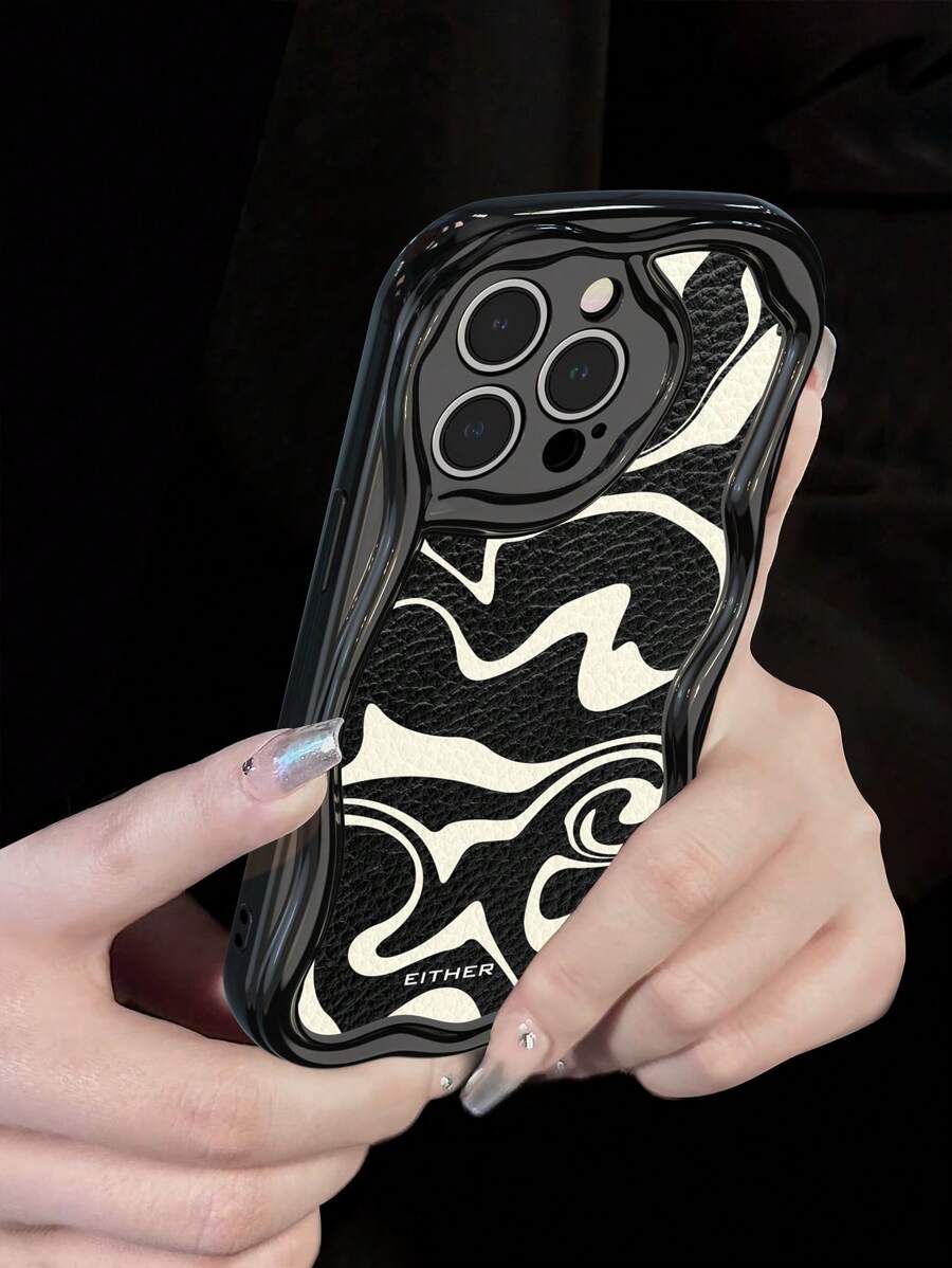 1pc Black 3D Wavy Iphone Cases Compatible With Iphone 15 Pro Max, Shock