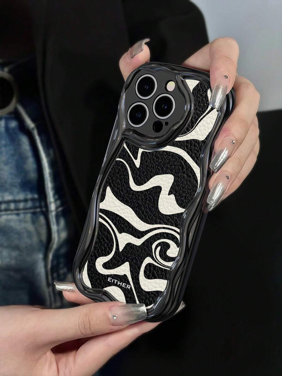 1pc Black 3D Wavy Iphone Cases Compatible With Iphone 15 Pro Max, Shock