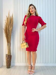 Women Sweater Dresses - 玫瑰紅 - 查看 2