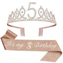 2pcs/Set 3th 4th 5th 6th 7th 8th 9th Years Old Headband Hair Comb Rhinestone Crystal Crown Tiara Birthday Anniversary Decoration Happy Birthday Satin Sash Party Supplies It's My 5th Birthday Sash Rhinestone Crown Happy Birthday For Girls, Christmas