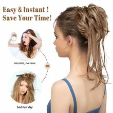 Messy Bun Hair Piece, Curly Bun Hair Extension, Straight Hair Tail, Hair Scrunchie, Ponytail Hair Piece, Women Platinum Blonde - White - View 5