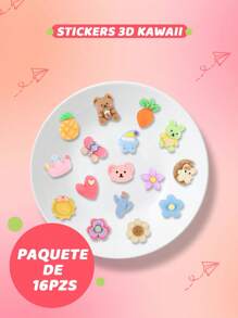 Stickers 3D Pegatinas Kawaii Figuras Aleatorias, Paquete 16pz - Multicolor - Ver 2