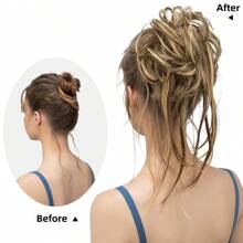 Messy Bun Hair Piece Curly Hair Bun Extensions with Straight Tails Hair Scrunchies Ponytail Hairpieces for Women Honey Blonde