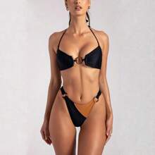 Sexy Fashionable Contrast Color Bikini Set For Women Summer