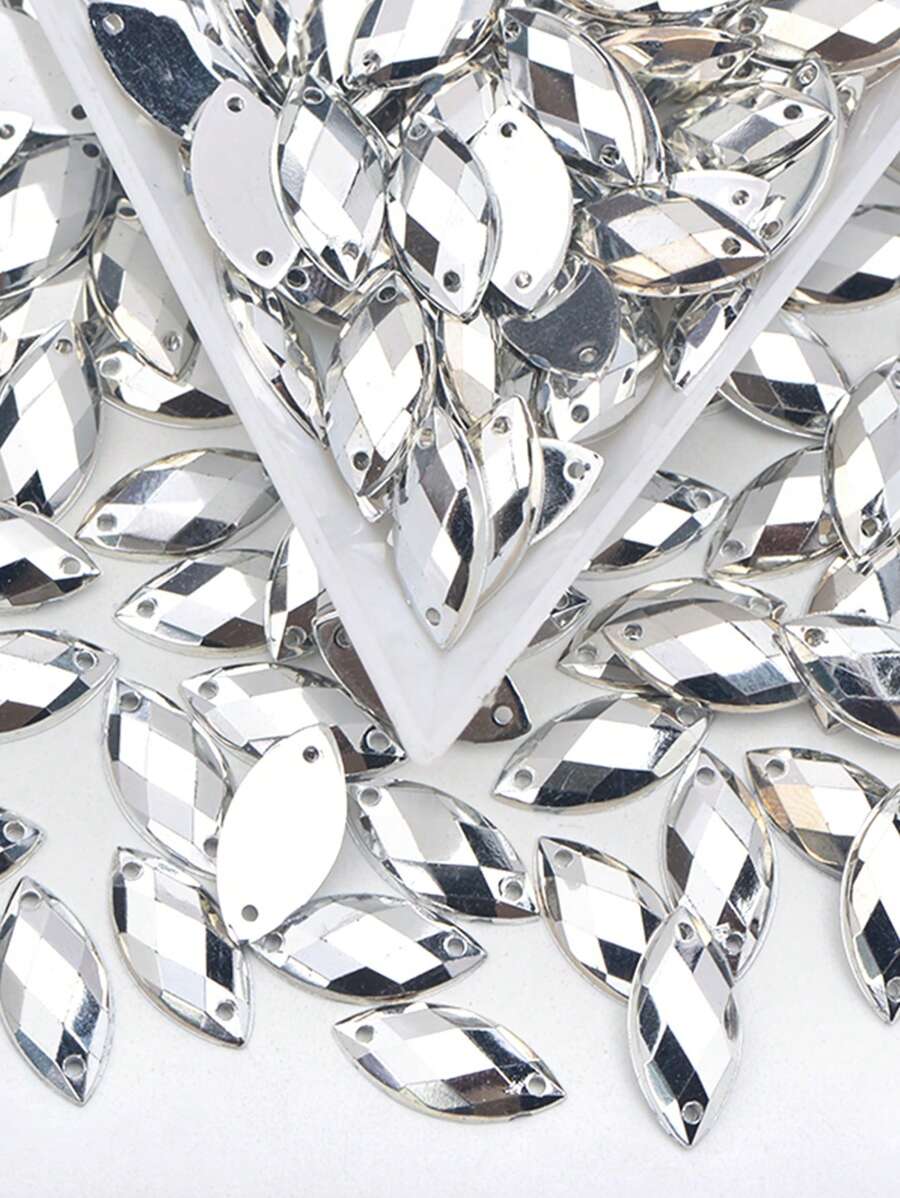 7*15mm 100 st. Sömnad Kristall AB Strassdekor Akryl Klistermärke Med Platt Tillbaka , Lämplig För Sömnad Projekt - Silver - Visa 1