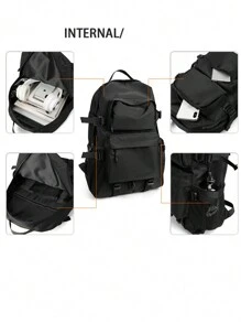 1入組素色多功能牛津布後背包適用於計算機,辦公室,通勤,日式風流行功能後背包,大容量旅行包適用於學校學生,使用,適合男士,遠足,,工作休閒後背包輕便 - 黑色 - 查看 10