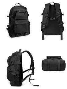 1入組素色多功能牛津布後背包適用於計算機,辦公室,通勤,日式風流行功能後背包,大容量旅行包適用於學校學生,使用,適合男士,遠足,,工作休閒後背包輕便 - 黑色 - 查看 8