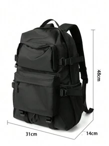 1入組素色多功能牛津布後背包適用於計算機,辦公室,通勤,日式風流行功能後背包,大容量旅行包適用於學校學生,使用,適合男士,遠足,,工作休閒後背包輕便 - 黑色 - 查看 7
