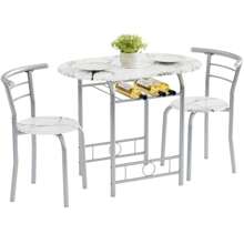 Flamaker Furmax 3 Piece Wood Round Table & Chair Set For Dining Room Kitchen Bar Breakfast, With Wine Storage Rack, Space Saving - White - View 2