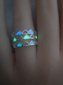 3pcs Creative Luminous Heart Adjustable Rings & Bracelets, Random Color - Silver - View 2