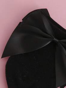 1雙兒童簡約純色時尚百搭舒適秋冬短襪,配有大蝴蝶結 - 黑色 - 查看 3