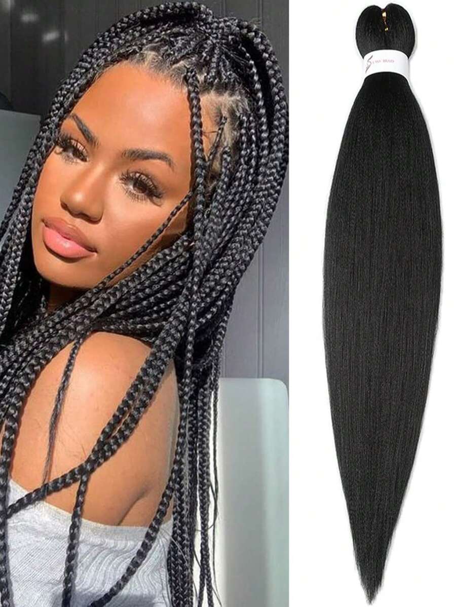 預拉直實芯髮延長,雙色合成26英寸一袋專業熱水燃燒合成纖維鉤針辮 - 黑色 - 查看 1