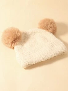 1套 米色pom Pom毛絨兒童帽子圍巾手套套裝 舒適兒童針織品套裝,跨境 兒童必備防寒配飾 保暖舒適兒童針織品套裝 流行保暖兒童冬季針織套裝 - 米色 - 查看 5